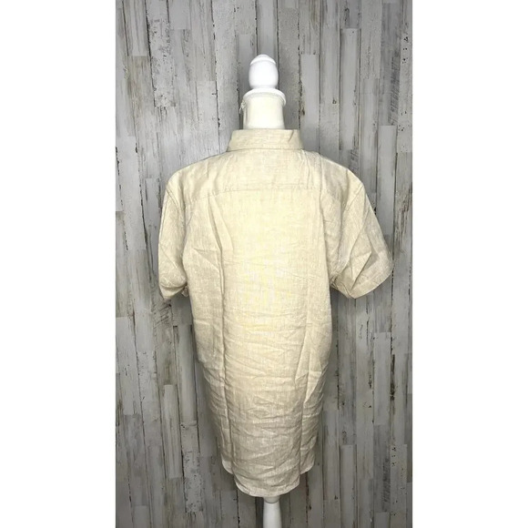 NWT Ben Sherman Men's Beige Linen Blend Short Sleeve Button-Down Shirt Medium - Picture 5 of 6